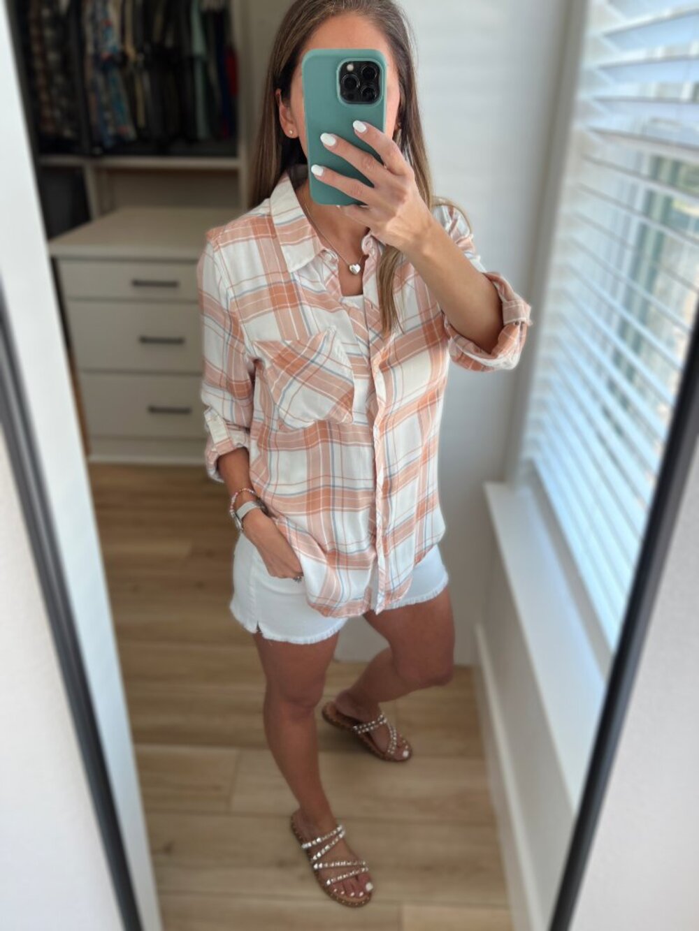 Lightweight Plaid Button-up - Terracotta - Picture 9 of 12